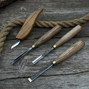 4-Piece Hand-Forged Wood Carving Tool Set detail view by Sharky Forged Steel Tools