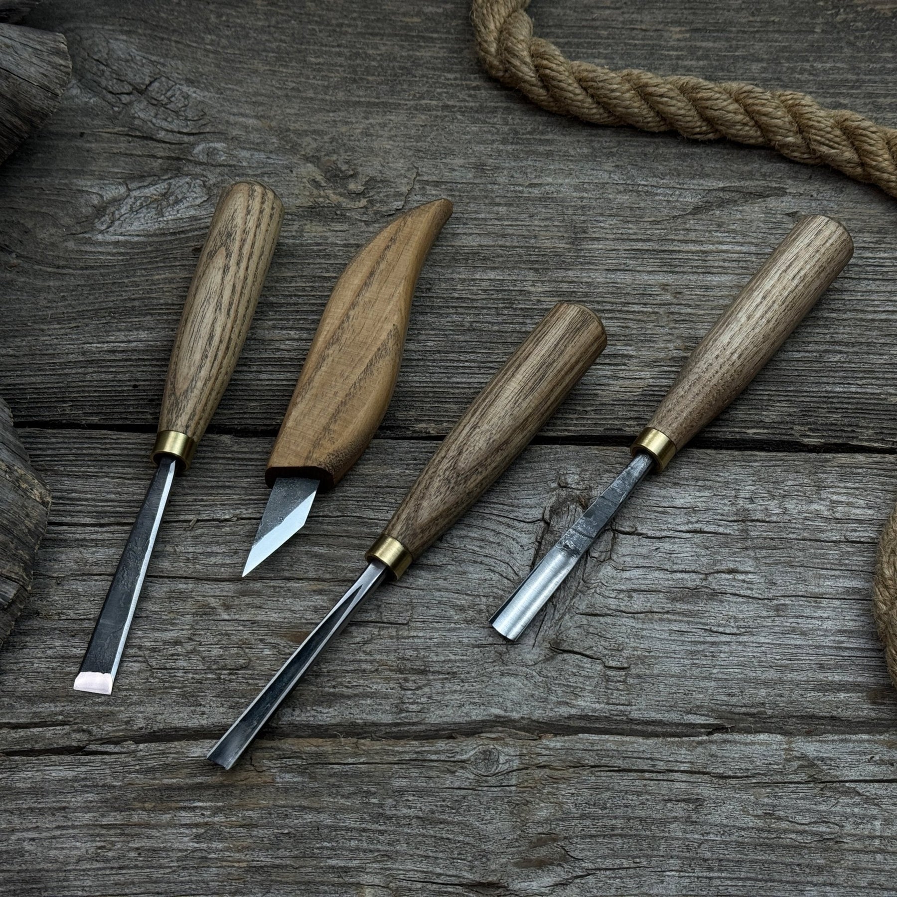 4-Piece Hand-Forged Wood Carving Tool Set detail view by Sharky Forged Steel Tools