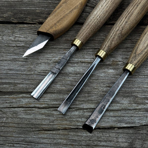 4-Piece Hand-Forged Wood Carving Tool Set detail view by Sharky Forged Steel Tools