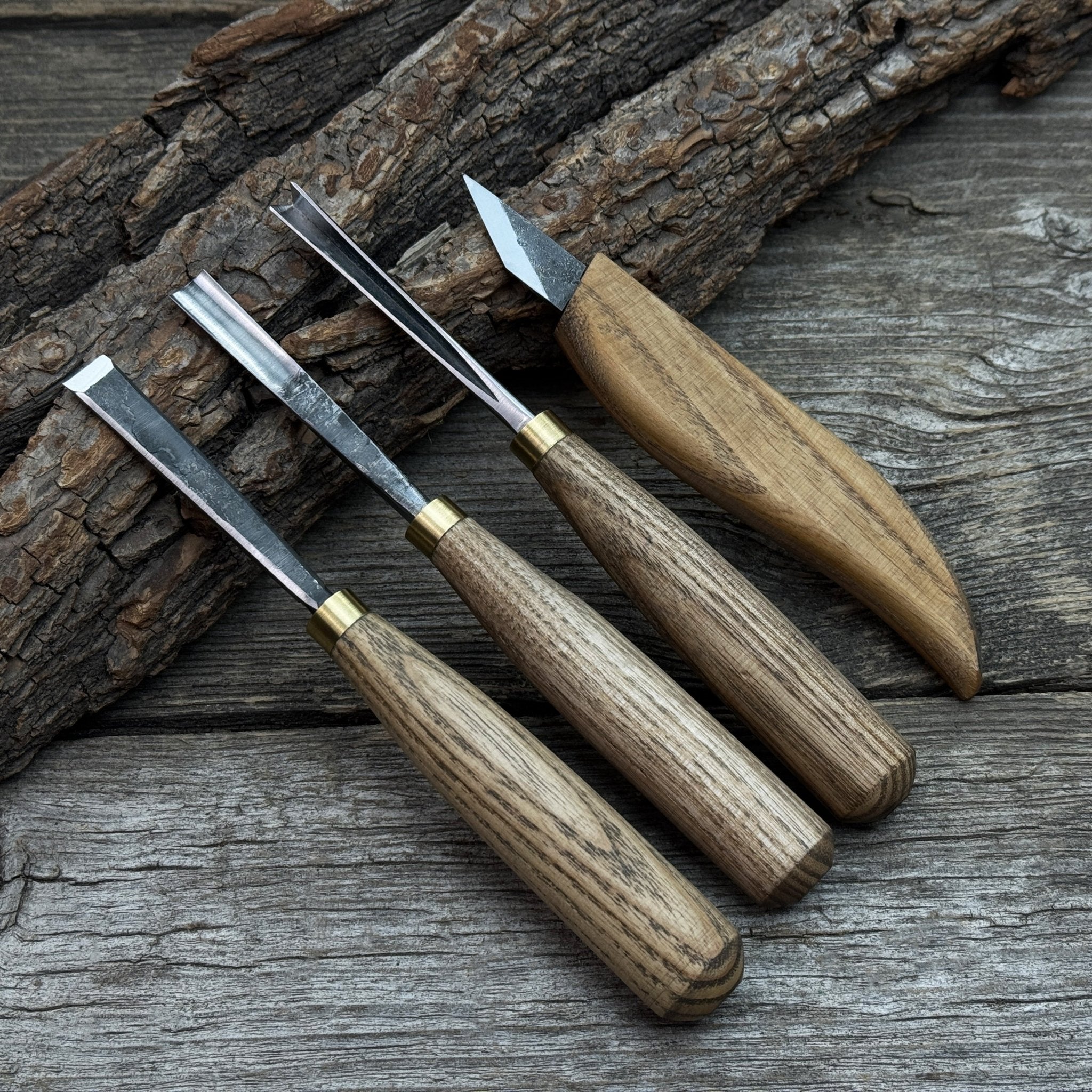 4-Piece Hand-Forged Wood Carving Tool Set by Sharky Forged Steel Tools