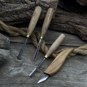 4-Piece Hand-Forged Wood Carving Tool Set detail view by Sharky Forged Steel Tools