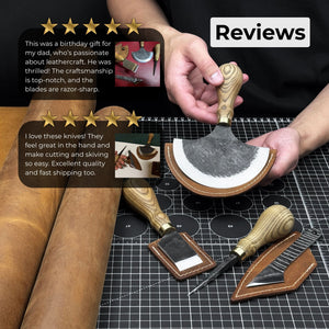 4-Piece Leather Tool Set with Leather Sheaths detail view by Sharky Forged Steel Tools