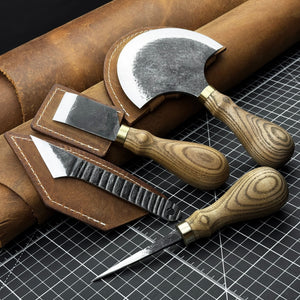 4-Piece Leather Tool Set with Leather Sheaths by Sharky Forged Steel Tools