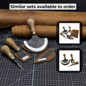4-Piece Leather Tool Set with Leather Sheaths detail view by Sharky Forged Steel Tools