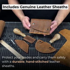 4-Piece Leatherworking Tool Set with Leather Sheaths detail view by Sharky Forged Steel Tools