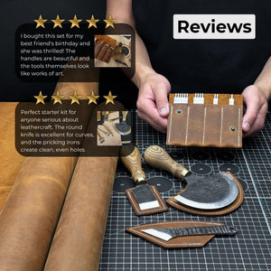 4-Piece Leatherworking Tool Set with Leather Sheaths detail view by Sharky Forged Steel Tools