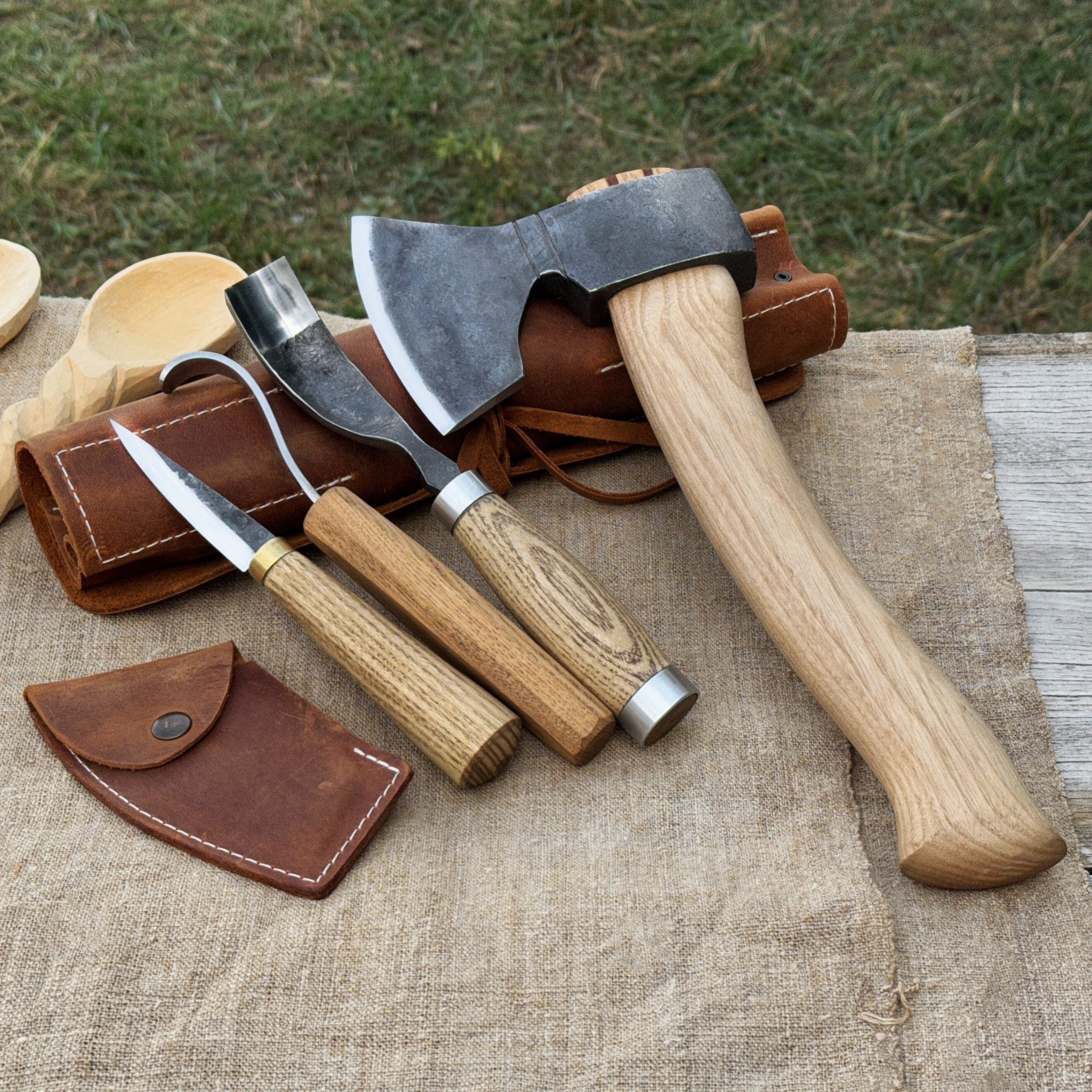 4-Piece Spoon Carving Tool Set by Sharky Forged Steel Tools