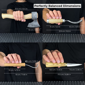 4-Piece Spoon Carving Tool Set detail view by Sharky Forged Steel Tools