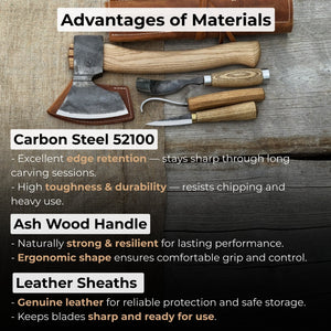 4-Piece Spoon Carving Tool Set detail view by Sharky Forged Steel Tools