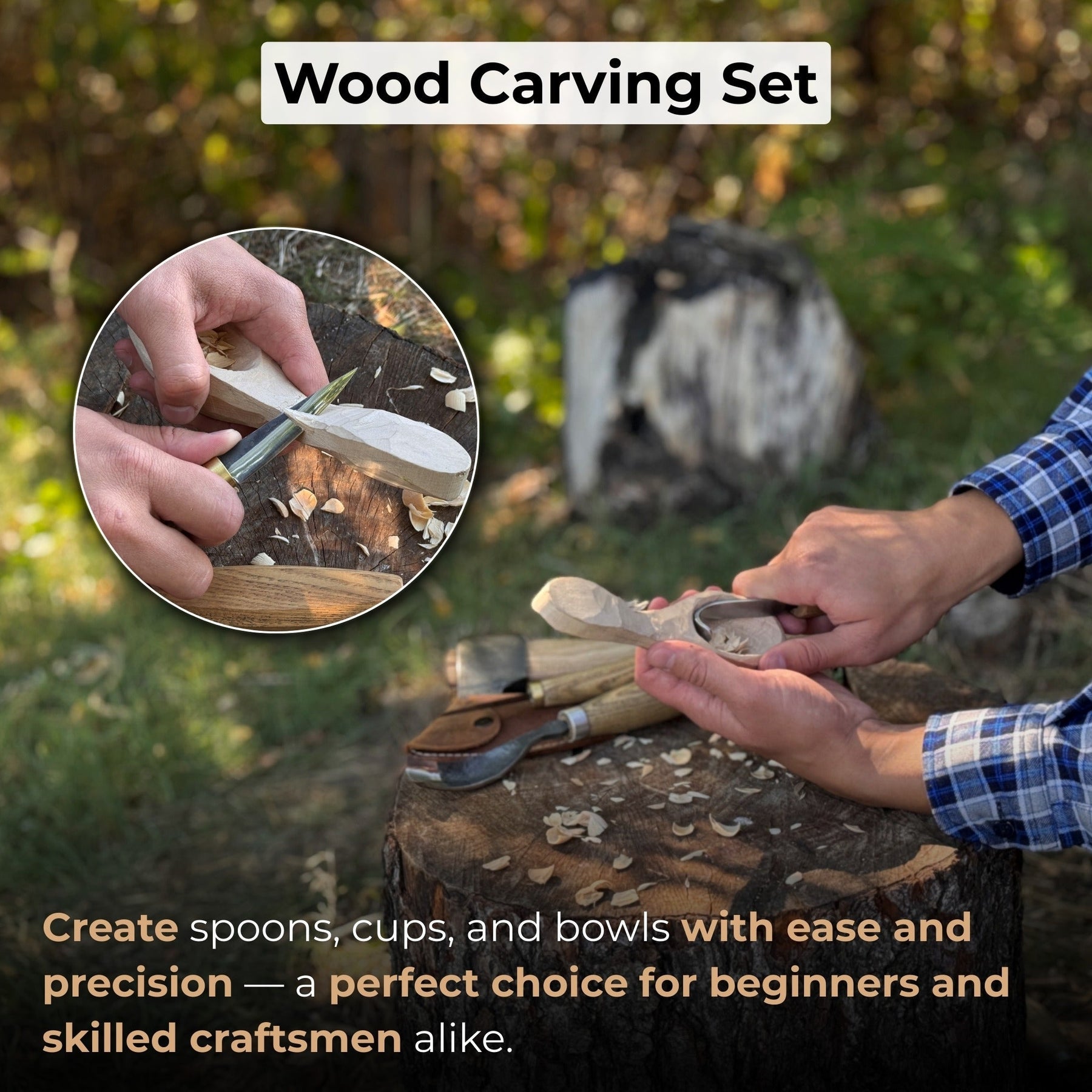 4-Piece Spoon Carving Tool Set detail view by Sharky Forged Steel Tools