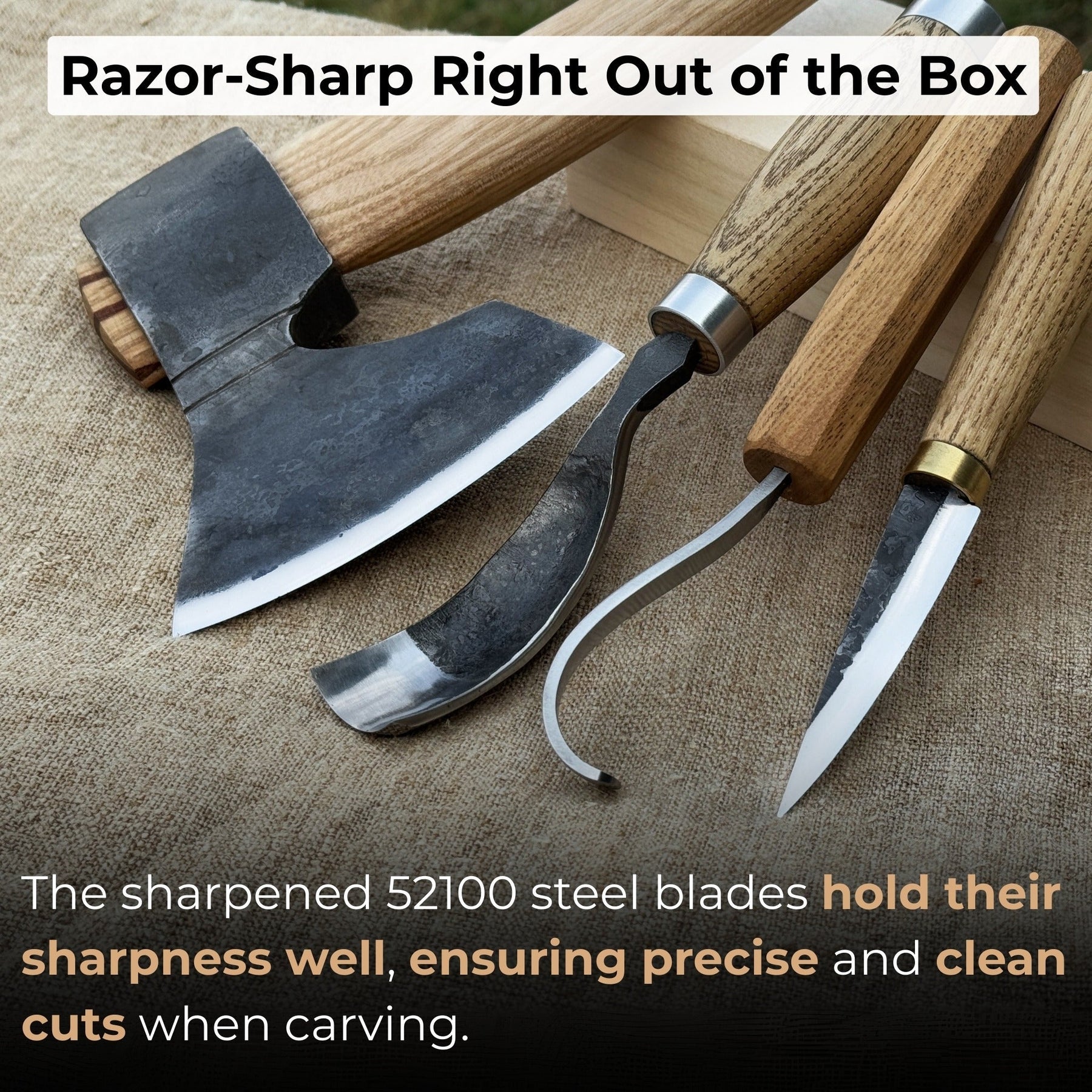4-Piece Spoon Carving Tool Set detail view by Sharky Forged Steel Tools