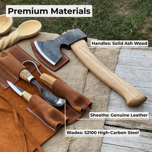 4-Piece Spoon Carving Tool Set detail view by Sharky Forged Steel Tools