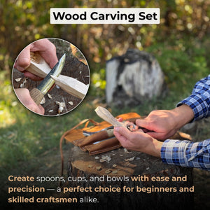4-Piece Spoon Carving Tool Set with Leather Roll detail view by Sharky Forged Steel Tools