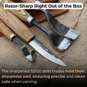 4-Piece Spoon Carving Tool Set with Leather Roll detail view by Sharky Forged Steel Tools