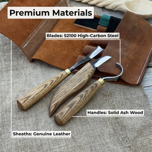 4-Piece Spoon Carving Tool Set with Sharpening Board detail view by Sharky Forged Steel Tools