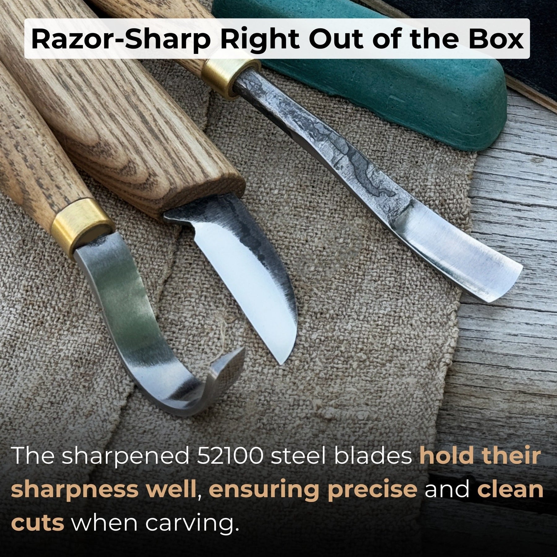 4-Piece Spoon Carving Tool Set with Sharpening Board detail view by Sharky Forged Steel Tools