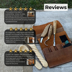 4-Piece Spoon Carving Tool Set with Sharpening Board detail view by Sharky Forged Steel Tools