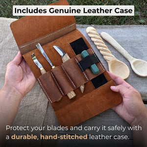 4-Piece Spoon Carving Tool Set with Sharpening Board detail view by Sharky Forged Steel Tools