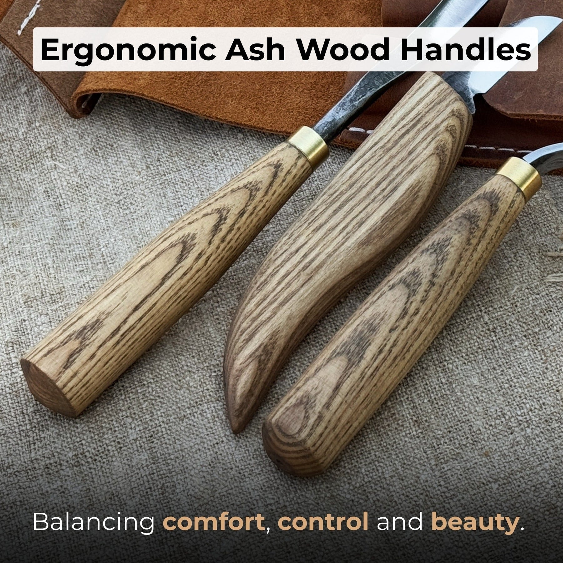 4-Piece Spoon Carving Tool Set with Sharpening Board detail view by Sharky Forged Steel Tools