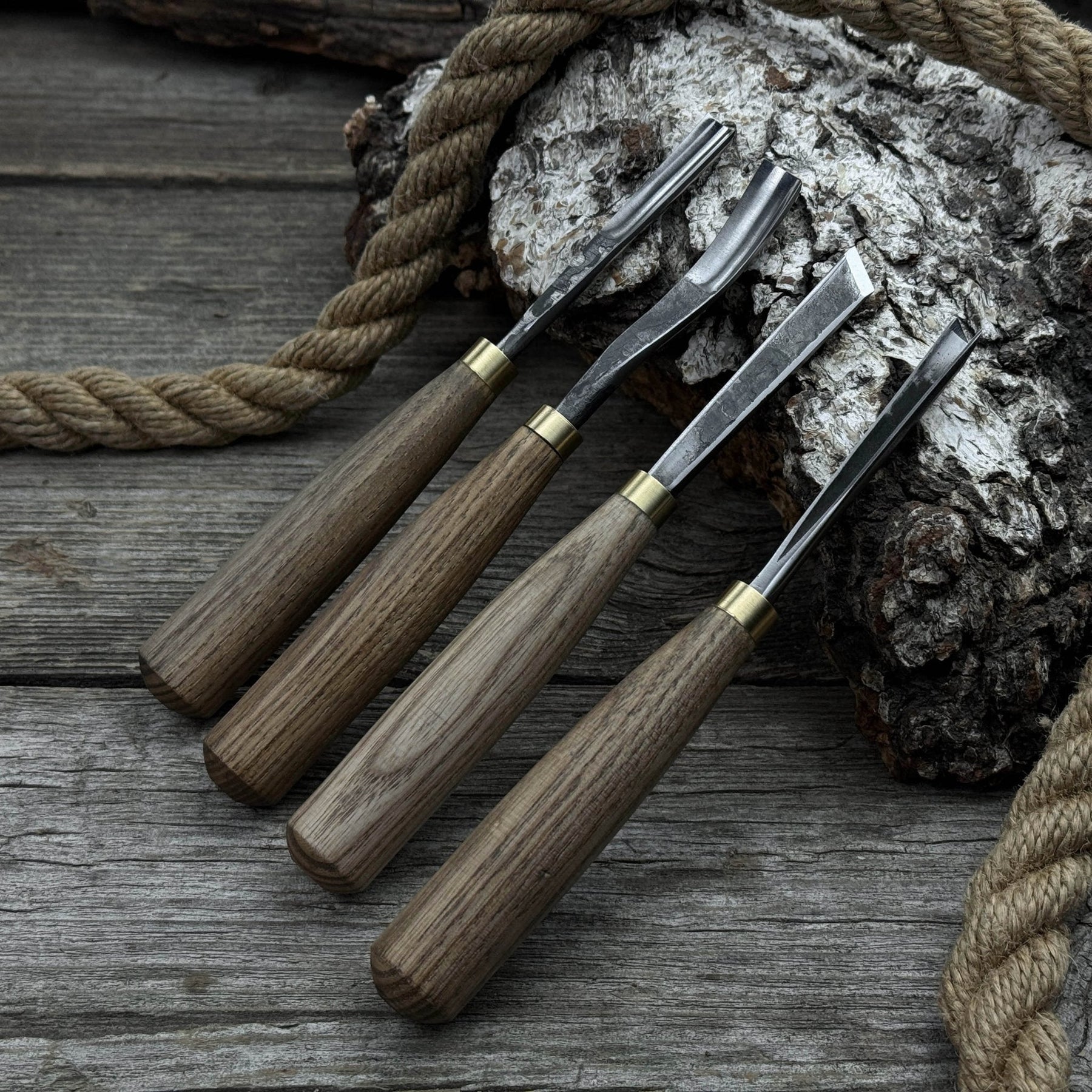 4-Piece Wood Carving Chisel & Gouge Set detail view by Sharky Forged Steel Tools