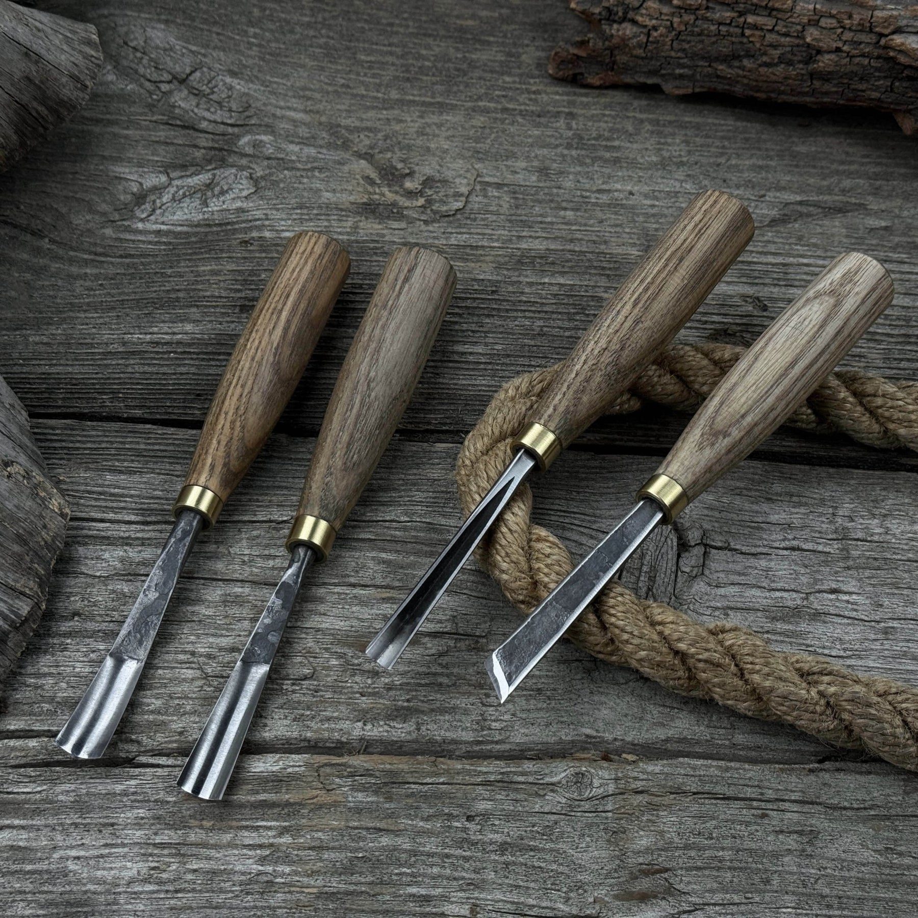 4-Piece Wood Carving Chisel & Gouge Set detail view by Sharky Forged Steel Tools