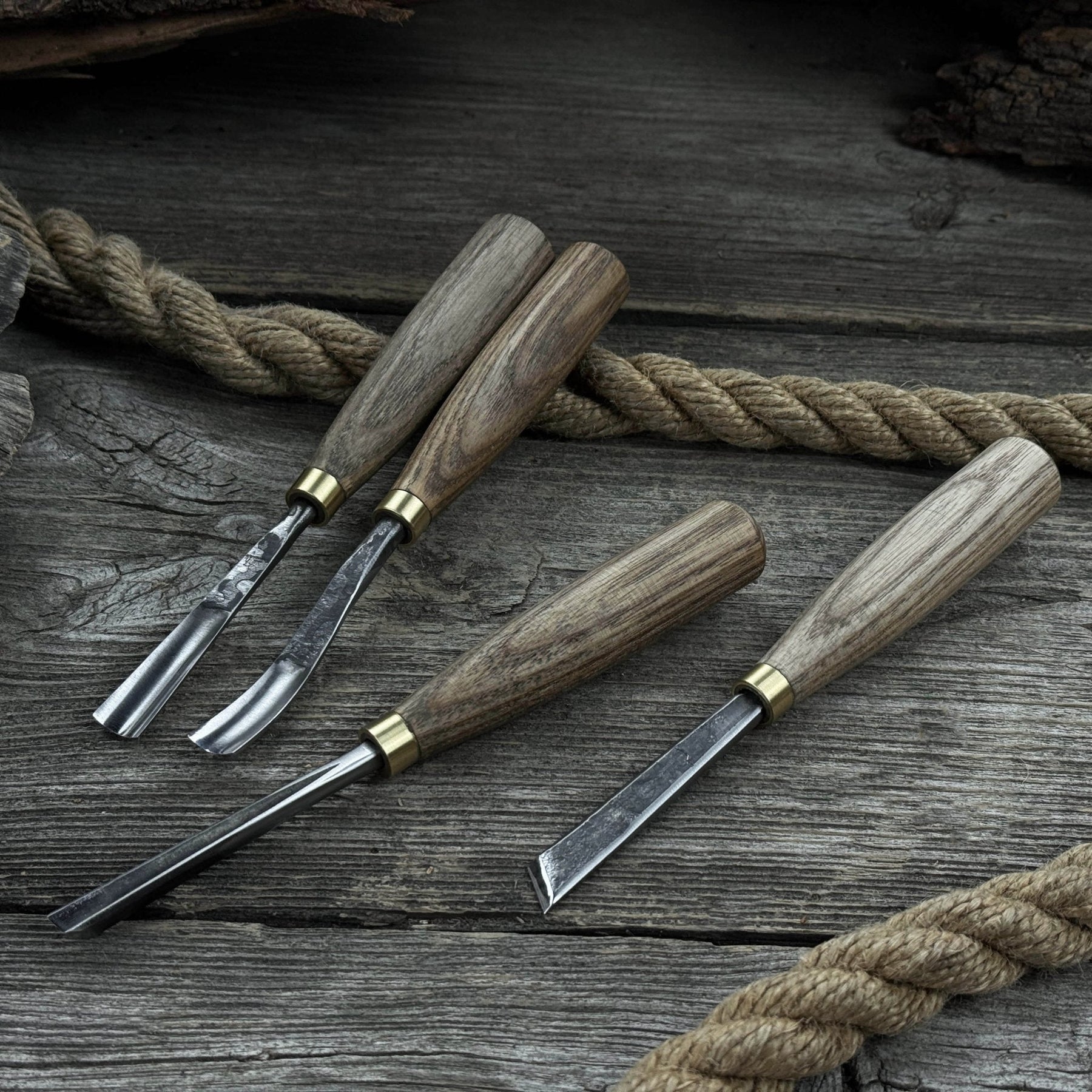 4-Piece Wood Carving Chisel & Gouge Set detail view by Sharky Forged Steel Tools