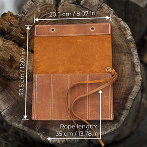 4 Pocket Leather Chisel Roll detail view by Sharky Forged Steel Tools