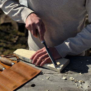 4 Pocket Leather Chisel Roll detail view by Sharky Forged Steel Tools