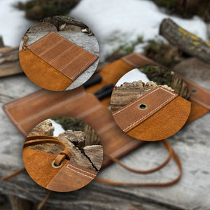 4 Pocket Leather Chisel Roll detail view by Sharky Forged Steel Tools
