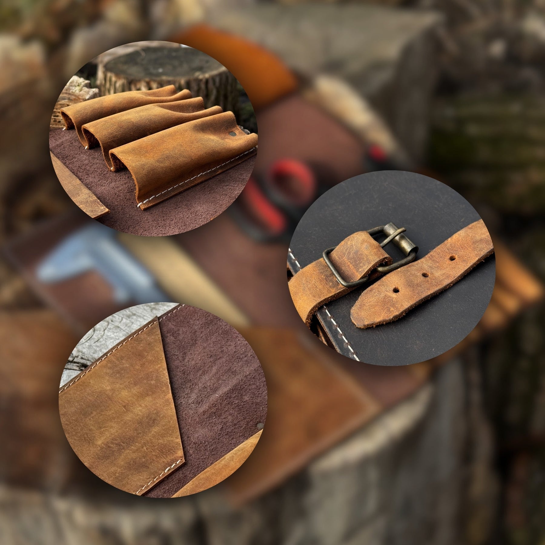 4 Pocket Leather Tool Roll for Carving Tools detail view by Sharky Forged Steel Tools