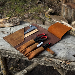 4 Pocket Leather Tool Roll for Carving Tools by Sharky Forged Steel Tools