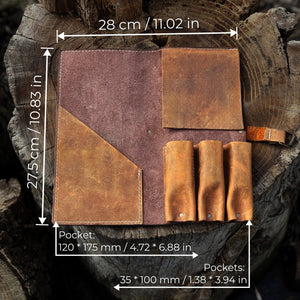 4 Pocket Leather Tool Roll for Carving Tools detail view by Sharky Forged Steel Tools