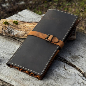 4 Pocket Leather Tool Roll for Carving Tools detail view by Sharky Forged Steel Tools
