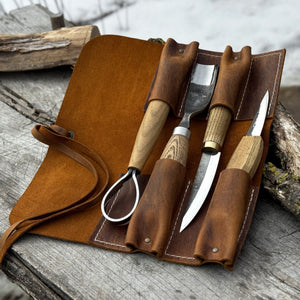 4 Pocket Leather Tool Roll detail view by Sharky Forged Steel Tools