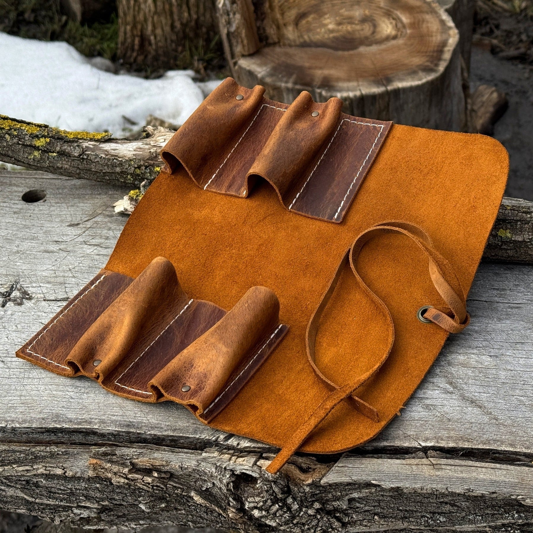4 Pocket Leather Tool Roll detail view by Sharky Forged Steel Tools