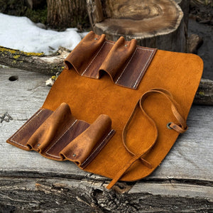 4 Pocket Leather Tool Roll detail view by Sharky Forged Steel Tools