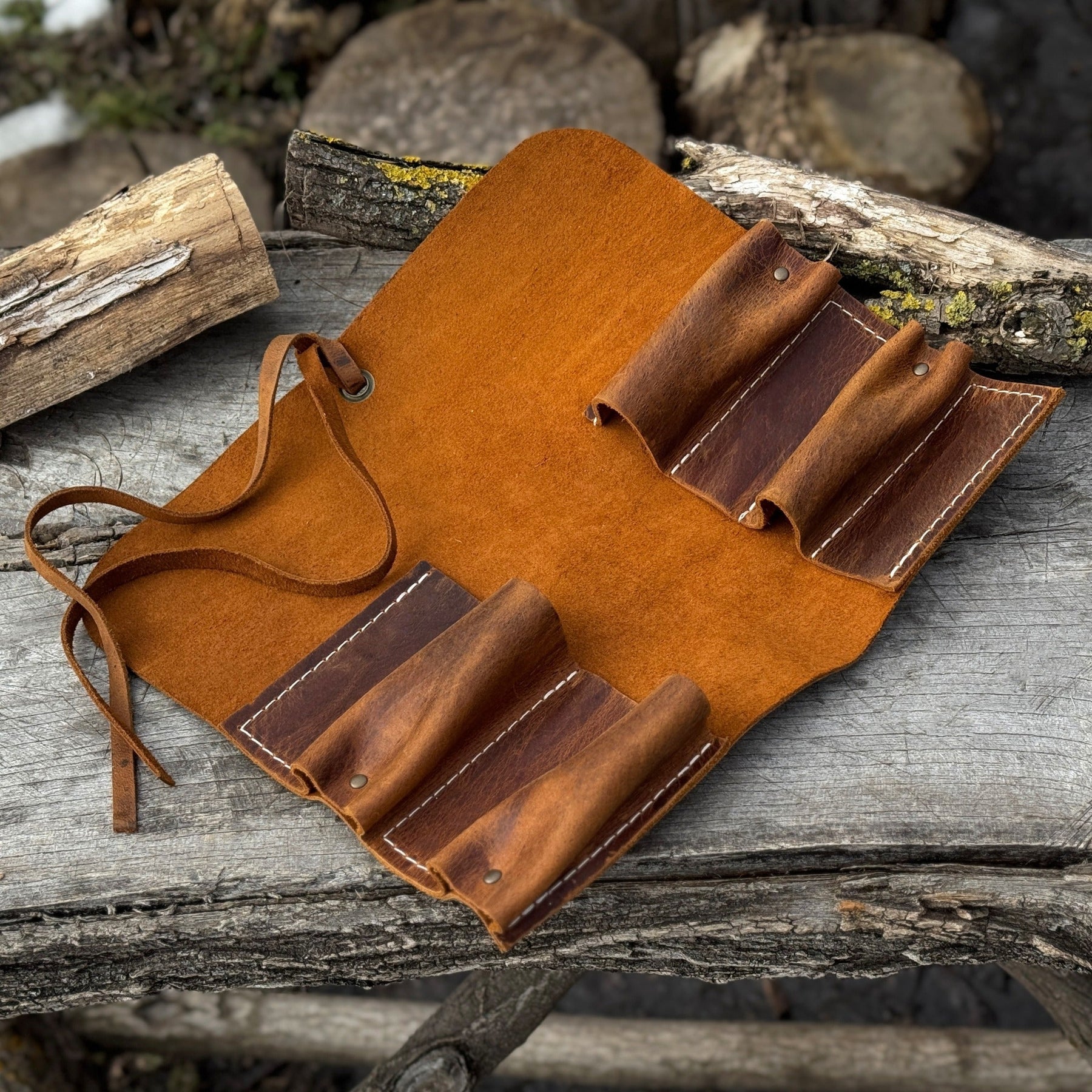 4 Pocket Leather Tool Roll detail view by Sharky Forged Steel Tools
