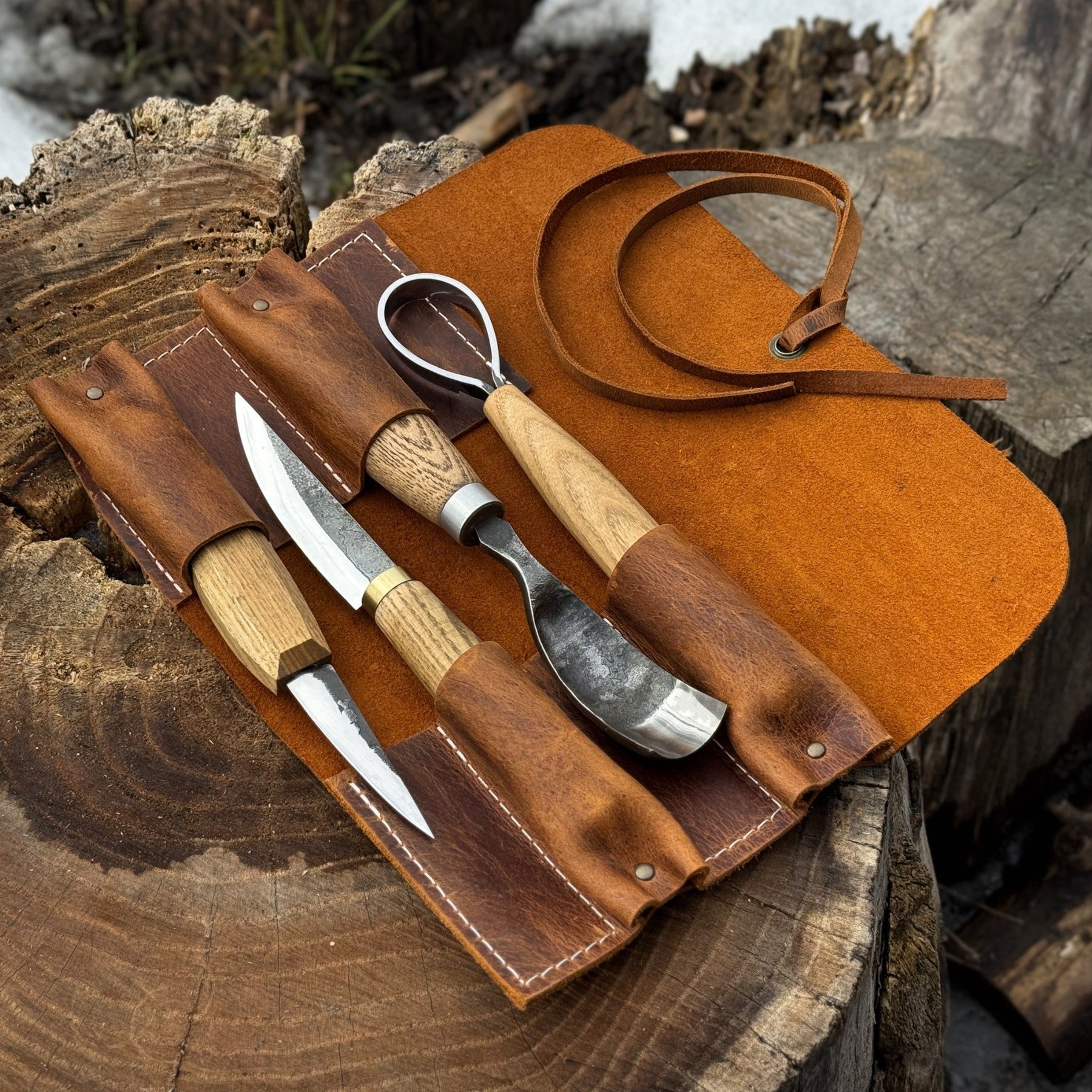 4 Pocket Leather Tool Roll detail view by Sharky Forged Steel Tools
