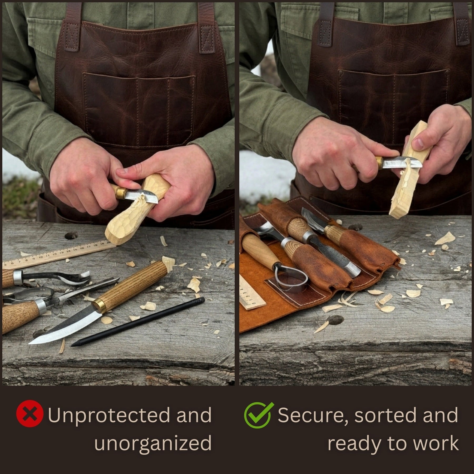 4 Pocket Leather Tool Roll detail view by Sharky Forged Steel Tools