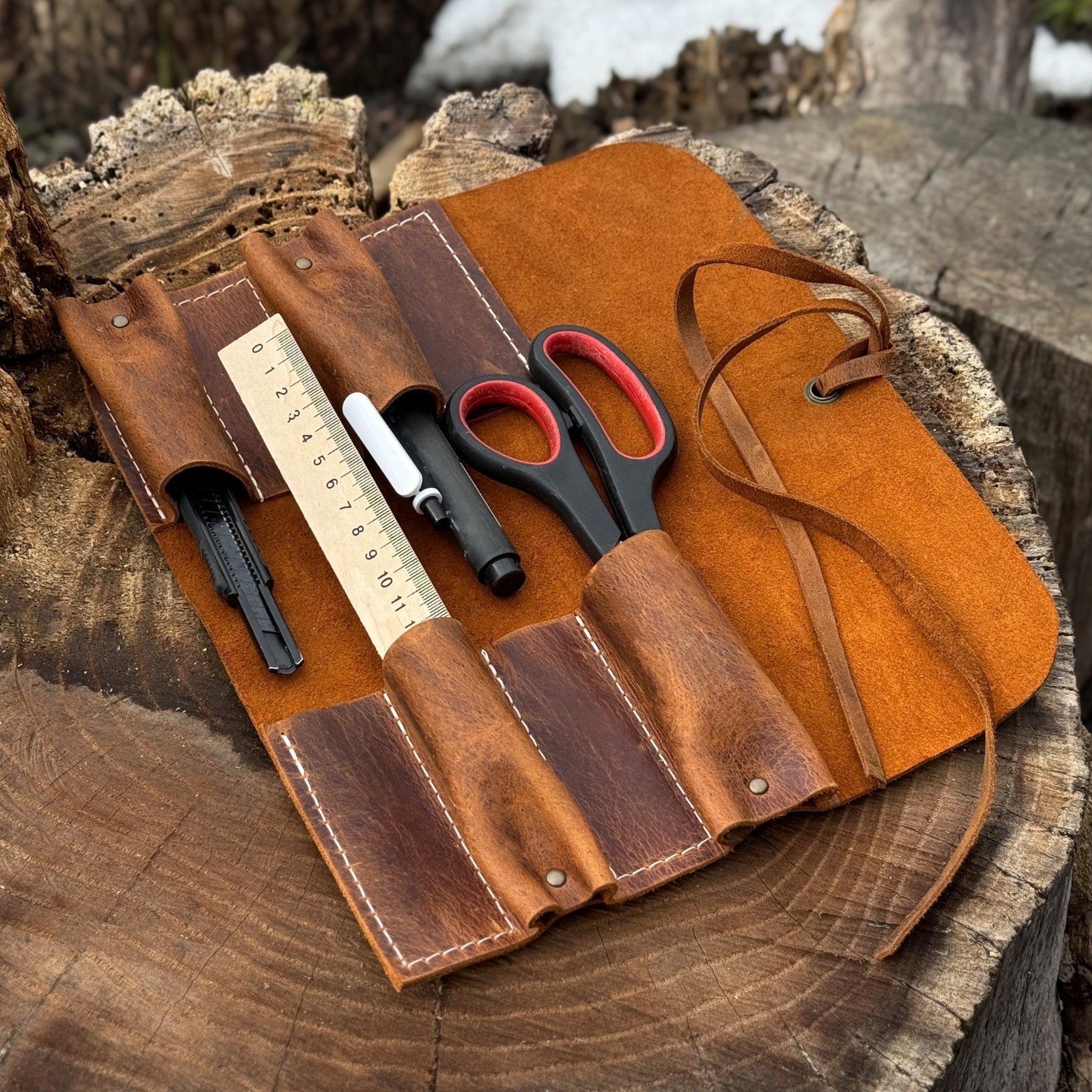 4 Pocket Leather Tool Roll detail view by Sharky Forged Steel Tools