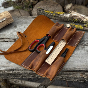 4 Pocket Leather Tool Roll detail view by Sharky Forged Steel Tools