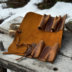 4 Pocket Leather Tool Roll detail view by Sharky Forged Steel Tools