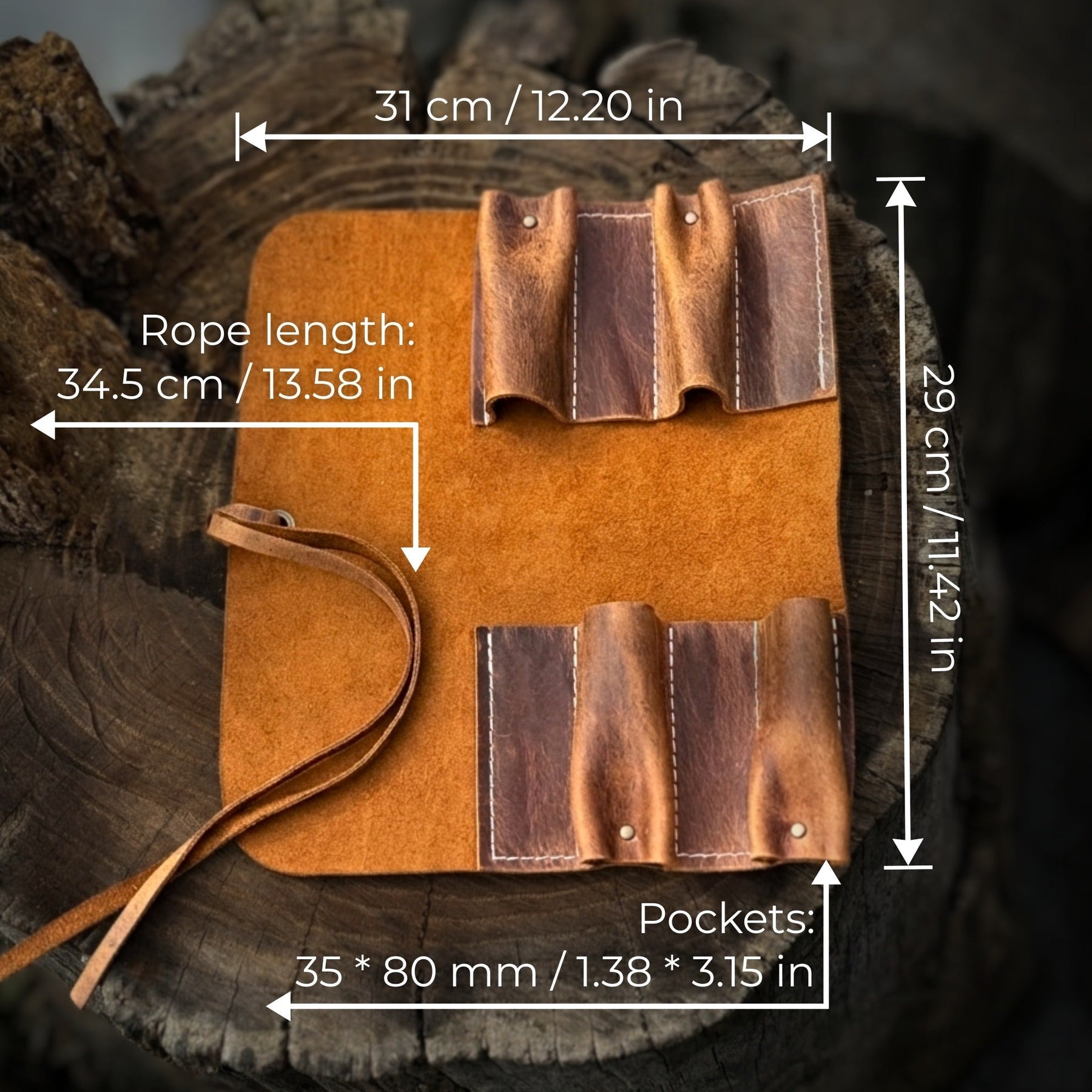 4 Pocket Leather Tool Roll detail view by Sharky Forged Steel Tools