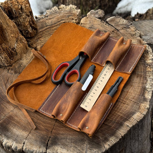 4 Pocket Leather Tool Roll detail view by Sharky Forged Steel Tools