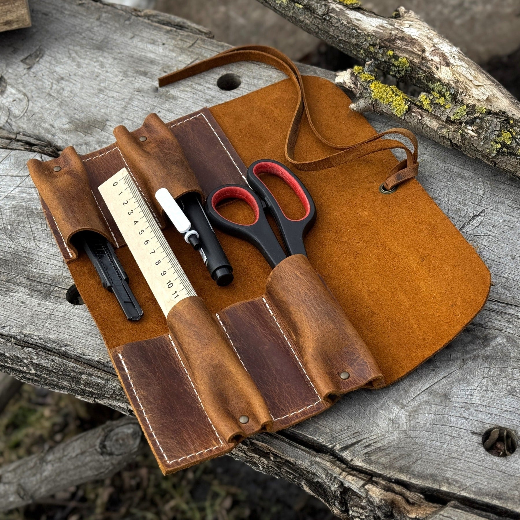 4 Pocket Leather Tool Roll detail view by Sharky Forged Steel Tools