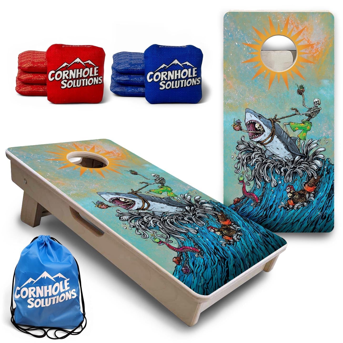 Great White Wave - Mini Cornhole Board Set (12" x 24") with 8 Mini Bags by Cornhole Solutions, custom cornhole board main product photo
