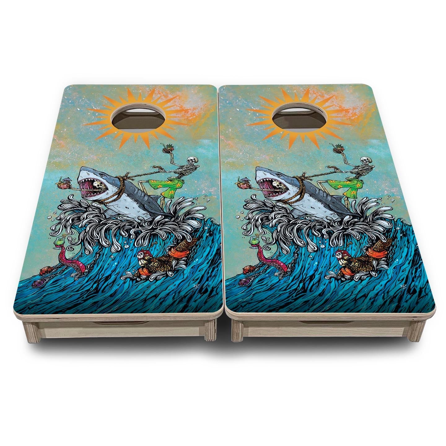 Great White Wave - Mini Cornhole Board Set (12" x 24") with 8 Mini Bags by Cornhole Solutions, custom cornhole board detail photo 3