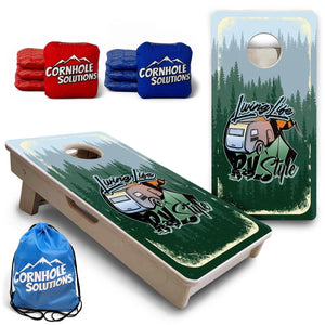 Living Life RV Style - Mini Cornhole Board Set (12" x 24") with 8 Mini Bags by Cornhole Solutions, custom cornhole board main product photo