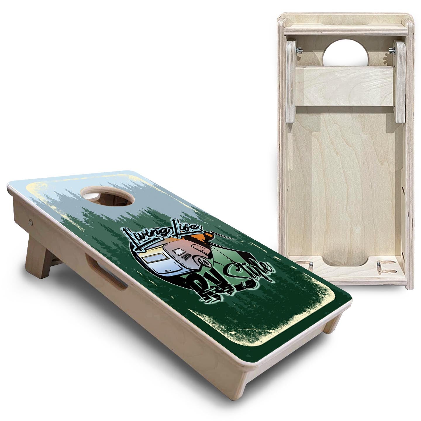 Living Life RV Style - Mini Cornhole Board Set (12" x 24") with 8 Mini Bags by Cornhole Solutions, custom cornhole board detail photo 5