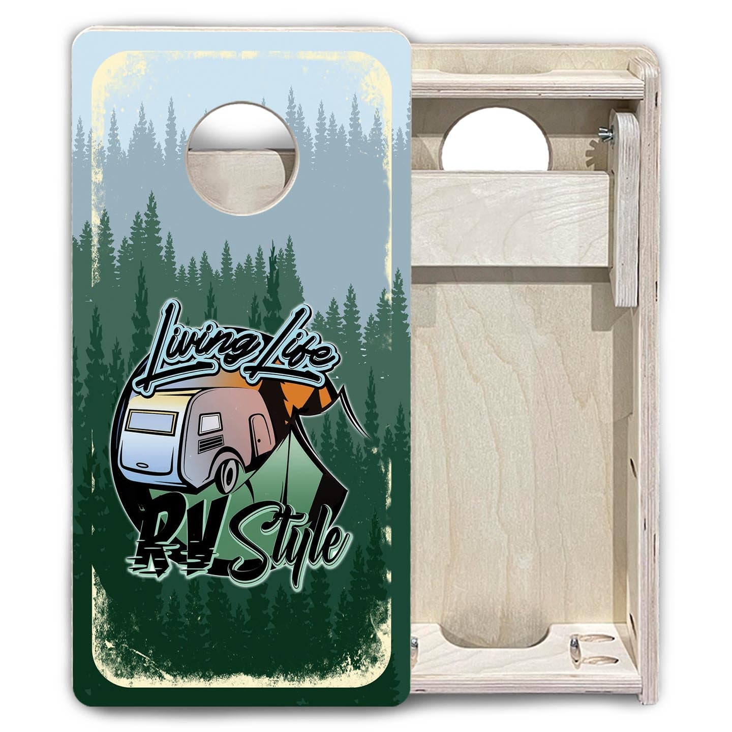 Living Life RV Style - Mini Cornhole Board Set (12" x 24") with 8 Mini Bags by Cornhole Solutions, custom cornhole board detail photo 6